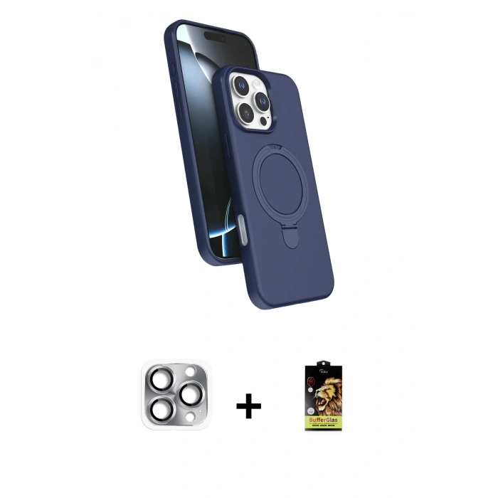 MARSİLYAN™- iPhone 16 Pro Max Kılıf İz Işık Koleksiyonu - Siyah Buffer Cam Ekran Koruyucu + Pers Alüminyum Kamera Lens - GI