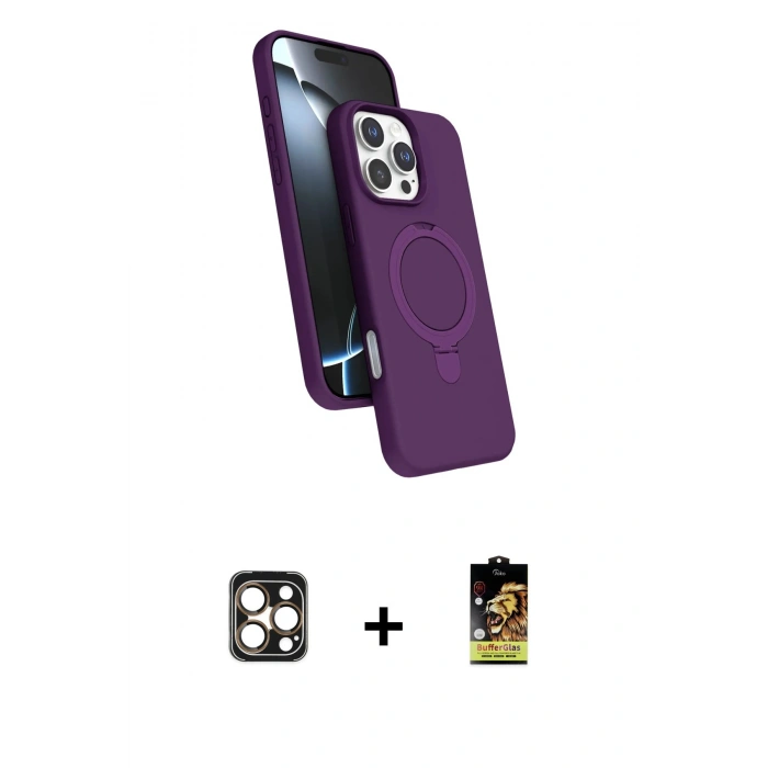 MARSİLYAN™- iPhone 16 Pro Max Kılıf İz Işık Koleksiyonu - Siyah Buffer Cam Ekran Koruyucu + PVD Metal Kamera Lens - GD