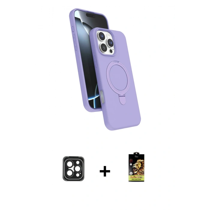 MARSİLYAN™- iPhone 16 Pro Max Kılıf İz Işık Koleksiyonu - Siyah Buffer Cam Ekran Koruyucu + PVD Metal Kamera Lens - SH