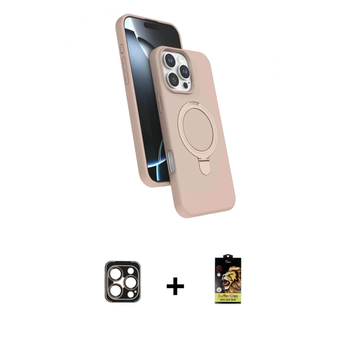 MARSİLYAN™- iPhone 16 Pro Max Kılıf İz Işık Koleksiyonu - Siyah Buffer Cam Ekran Koruyucu + PVD Metal Kamera Lens - GD