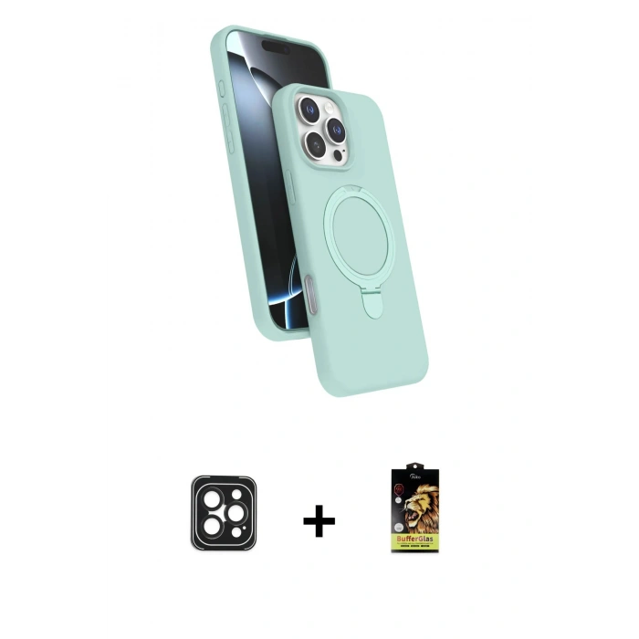 MARSİLYAN™- iPhone 16 Pro Max Kılıf İz Işık Koleksiyonu - Siyah Buffer Cam Ekran Koruyucu + PVD Metal Kamera Lens - SH