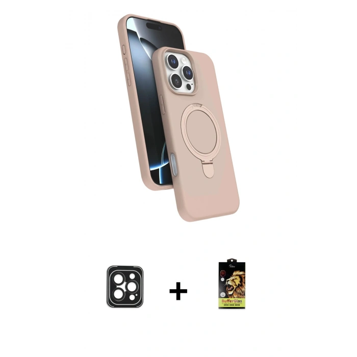 MARSİLYAN™- iPhone 16 Pro Max Kılıf İz Işık Koleksiyonu - Siyah Buffer Cam Ekran Koruyucu + PVD Metal Kamera Lens - SH