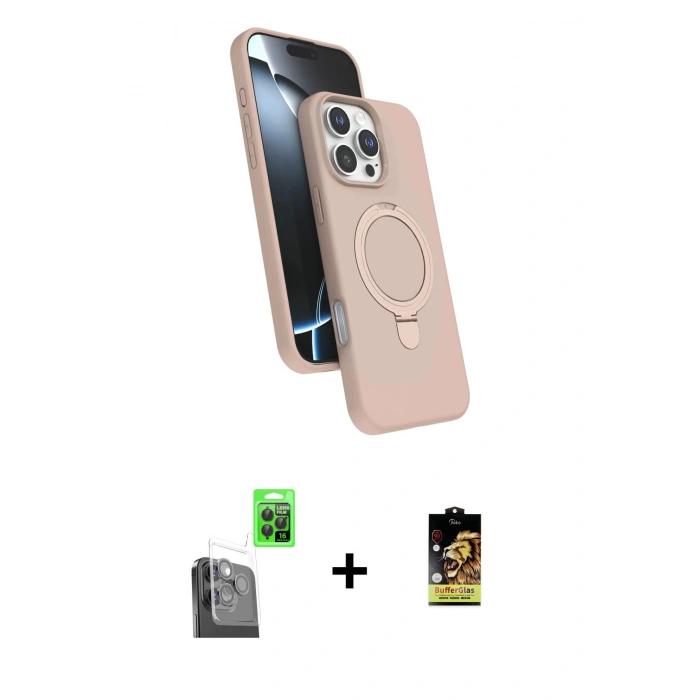 MARSİLYAN™- iPhone 16 Pro Max Kılıf İz Işık Koleksiyonu - Siyah Buffer Cam Ekran Koruyucu + Raze Metal Kamera Lens - SH