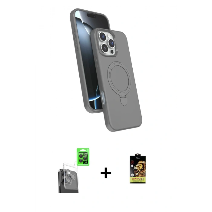 MARSİLYAN™- iPhone 16 Pro Max Kılıf İz Işık Koleksiyonu - Siyah Buffer Cam Ekran Koruyucu + Raze Metal Kamera Lens - SH