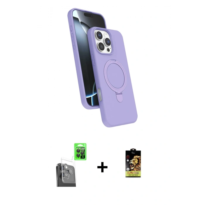 MARSİLYAN™- iPhone 16 Pro Max Kılıf İz Işık Koleksiyonu - Siyah Buffer Cam Ekran Koruyucu + Raze Metal Kamera Lens - SH