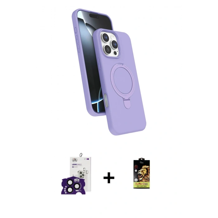 MARSİLYAN™- iPhone 16 Pro Max Kılıf İz Işık Koleksiyonu - Siyah Buffer Cam Ekran Koruyucu + Bilvis Titan Kamera Lens - SH