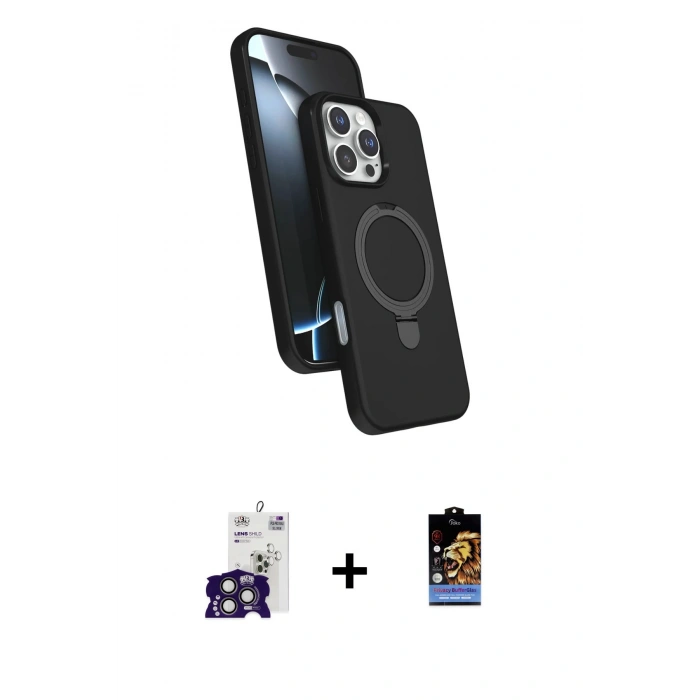 MARSİLYAN™- iPhone 16 Pro Max Kılıf İz Işık Koleksiyonu - Siyah Buffer Hayalet Cam Ekran Koruyucu + Bilvis Titan Kamera Lens - TMGI