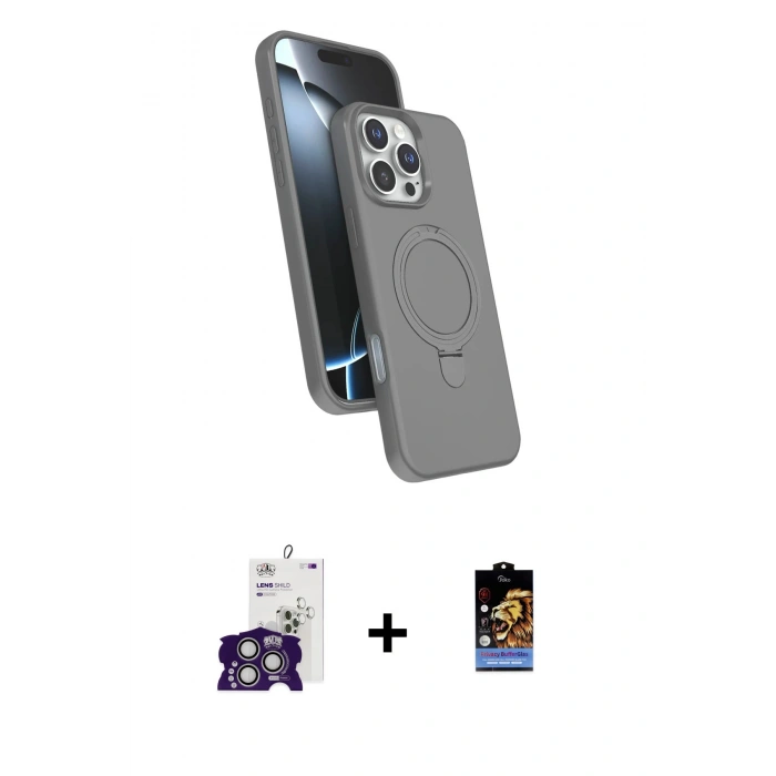 MARSİLYAN™- iPhone 16 Pro Max Kılıf İz Işık Koleksiyonu - Siyah Buffer Hayalet Cam Ekran Koruyucu + Gümüş Bilvis Titan Kamera Lens