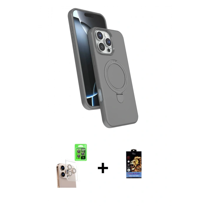 MARSİLYAN™- iPhone 16 Pro Max Kılıf İz Işık Koleksiyonu - Siyah Buffer Hayalet Cam Ekran Koruyucu + Natural Grey Raze Metal Kamera Lens