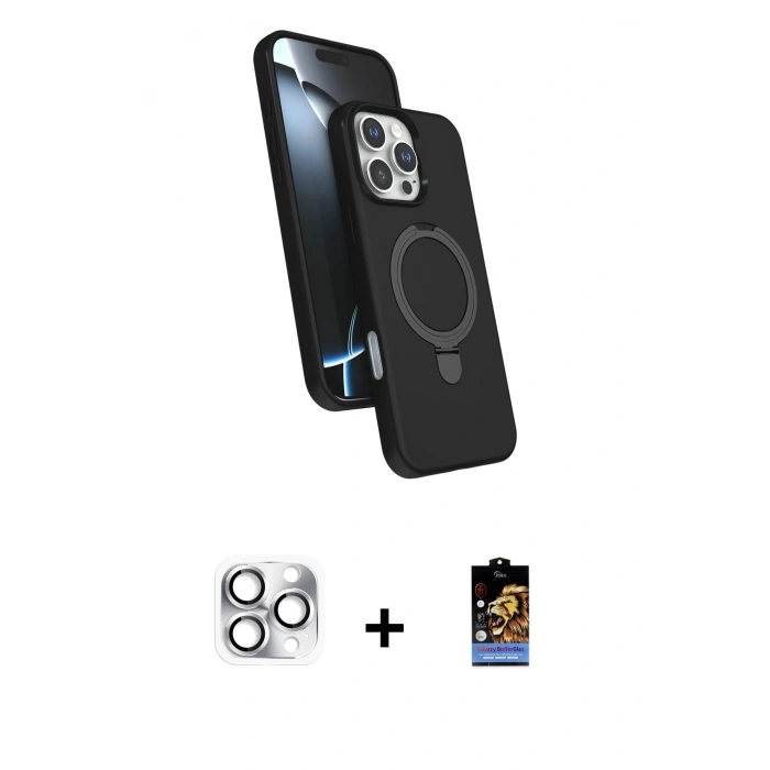 MARSİLYAN™- iPhone 16 Pro Max Kılıf İz Işık Koleksiyonu - Siyah Buffer Hayalet Cam Ekran Koruyucu + Pers Alüminyum Kamera Lens - GS