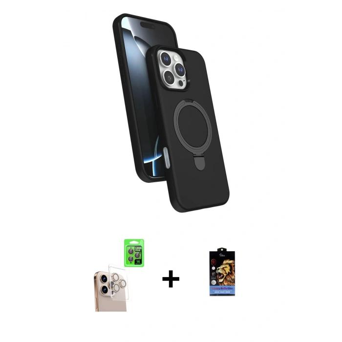 MARSİLYAN™- iPhone 16 Pro Max Kılıf İz Işık Koleksiyonu - Siyah Buffer Hayalet Cam Ekran Koruyucu + Raze Metal Kamera Lens - NLGY