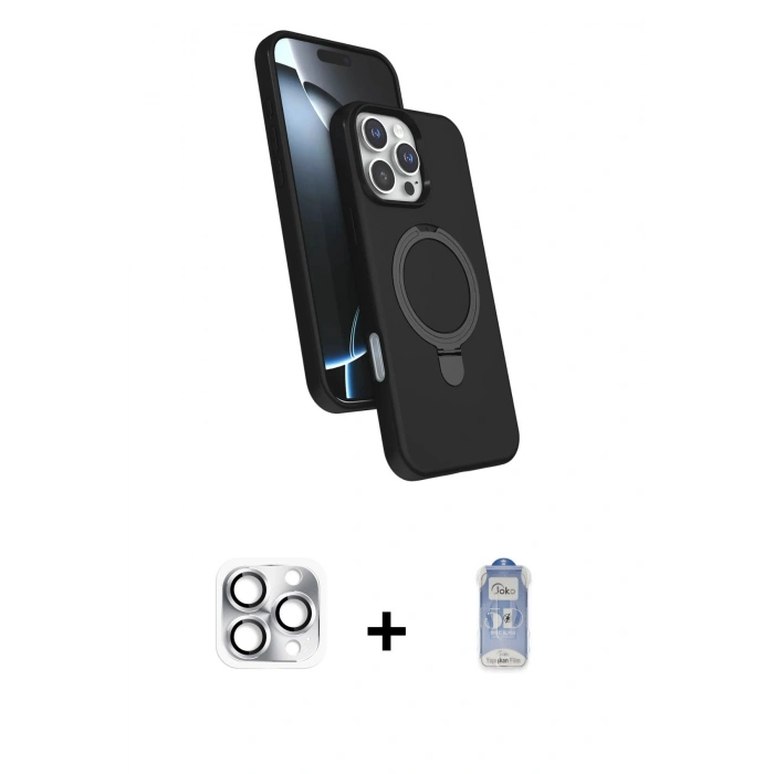 MARSİLYAN™- iPhone 16 Pro Max Kılıf İz Işık Koleksiyonu - Siyah Joko Magic 5D Cam + Pers Alüminyum Kamera Lens - GS