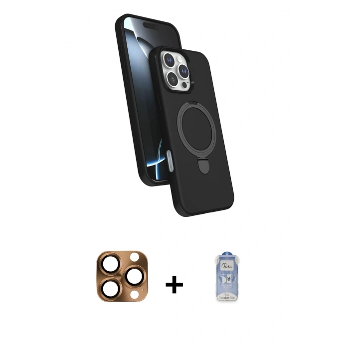 MARSİLYAN™- iPhone 16 Pro Max Kılıf İz Işık Koleksiyonu - Siyah Joko Magic 5D Cam + Pers Alüminyum Kamera Lens - CLTM