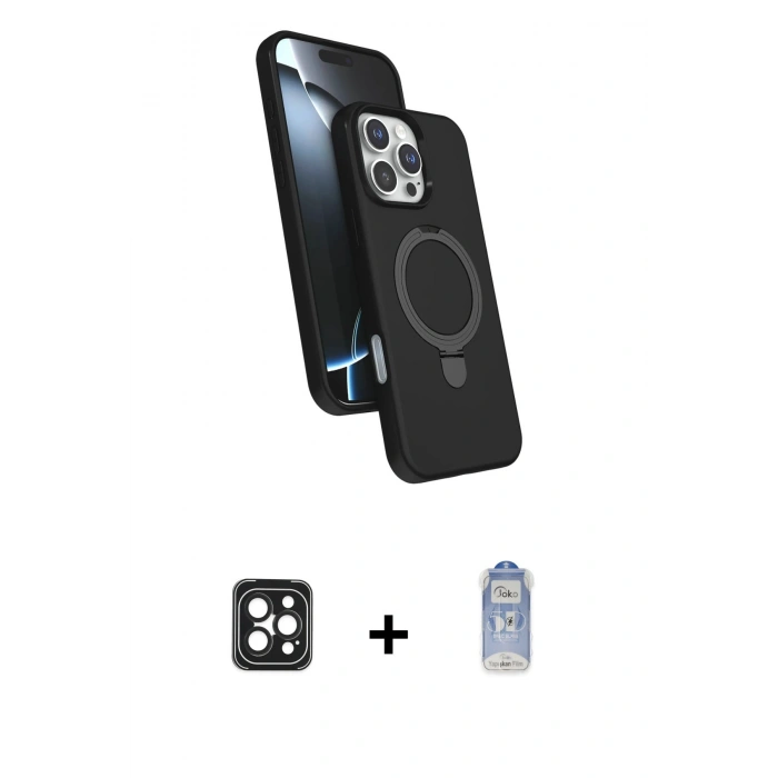 MARSİLYAN™- iPhone 16 Pro Max Kılıf İz Işık Koleksiyonu - Siyah Joko Magic 5D Cam + PVD Metal Kamera Lens - SH