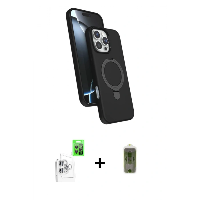 MARSİLYAN™- iPhone 16 Pro Max Kılıf İz Işık Koleksiyonu - Siyah Joko Magic 5D Hayalet Cam + Raze Metal Kamera Lens - BZ