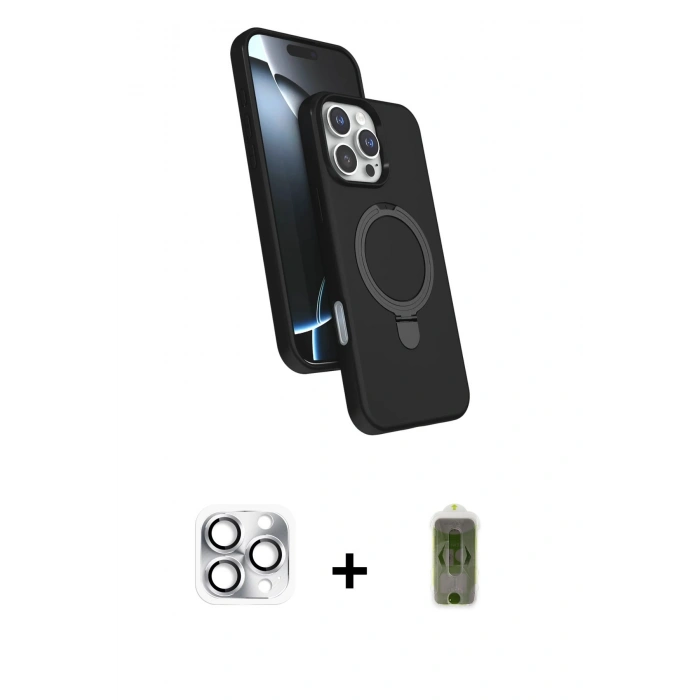 MARSİLYAN™- iPhone 16 Pro Max Kılıf İz Işık Koleksiyonu - Siyah Joko Magic 5D Hayalet Cam + Pers Alüminyum Kamera Lens - GS