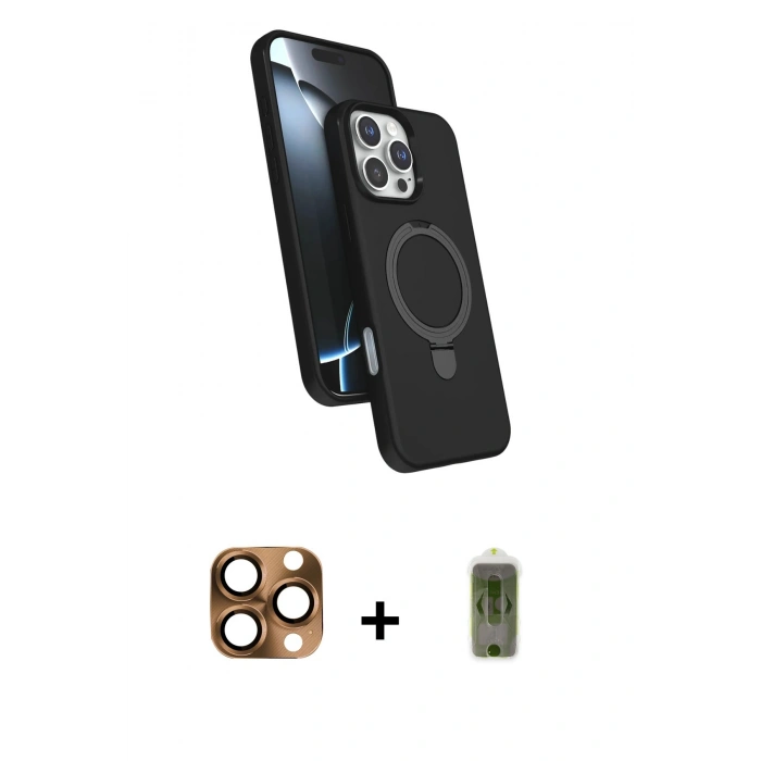 MARSİLYAN™- iPhone 16 Pro Max Kılıf İz Işık Koleksiyonu - Siyah Joko Magic 5D Hayalet Cam + Pers Alüminyum Kamera Lens - CLTM