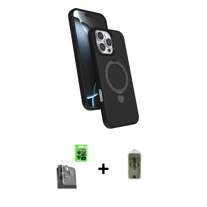 MARSİLYAN™- iPhone 16 Pro Max Kılıf İz Işık Koleksiyonu - Siyah Joko Magic 5D Hayalet Cam + Raze Metal Kamera Lens - SH
