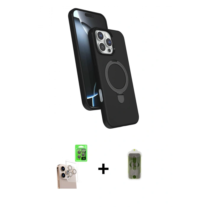 MARSİLYAN™- iPhone 16 Pro Max Kılıf İz Işık Koleksiyonu - Siyah Joko Magic 5D Hayalet Cam + Raze Metal Kamera Lens - NLGY