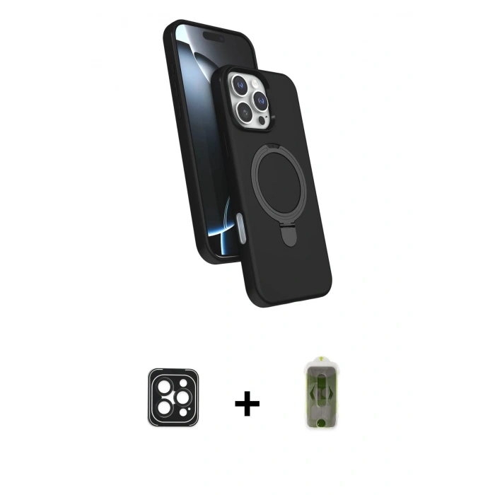 MARSİLYAN™- iPhone 16 Pro Max Kılıf İz Işık Koleksiyonu - Siyah Joko Magic 5D Hayalet Cam + PVD Metal Kamera Lens - SH