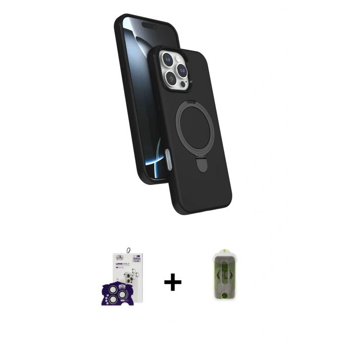 MARSİLYAN™- iPhone 16 Pro Max Kılıf İz Işık Koleksiyonu - Siyah Joko Magic 5D Hayalet Cam + Titanyum Gri Bilvis Titan Kamera Lens