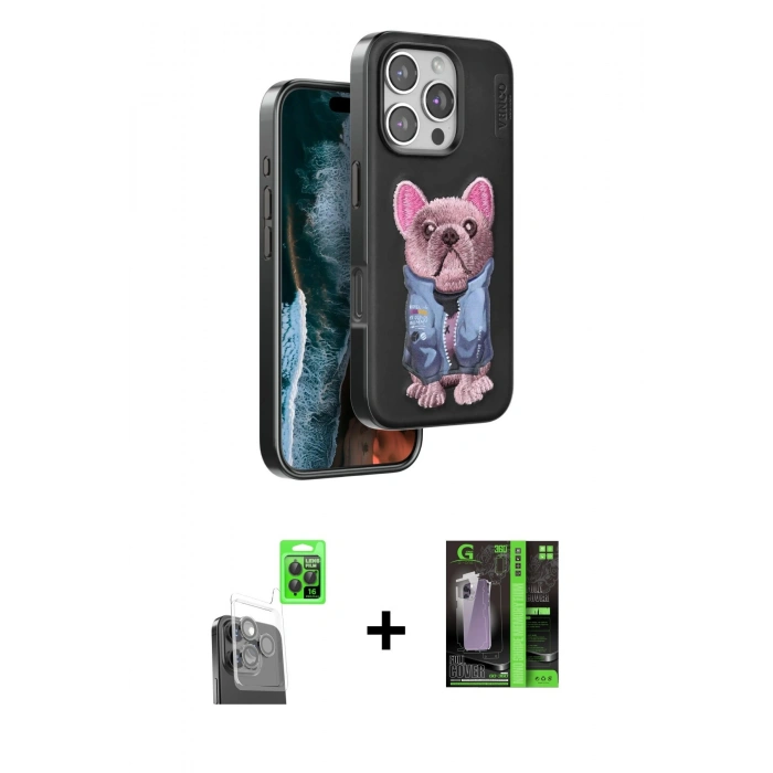 MARSİLYAN™- iPhone 16 Pro Max Kılıf İz Minimal Koleksiyonu - Şeffaf 360 Full Body Arka Koruyucu + Raze Metal Kamera Lens - SH