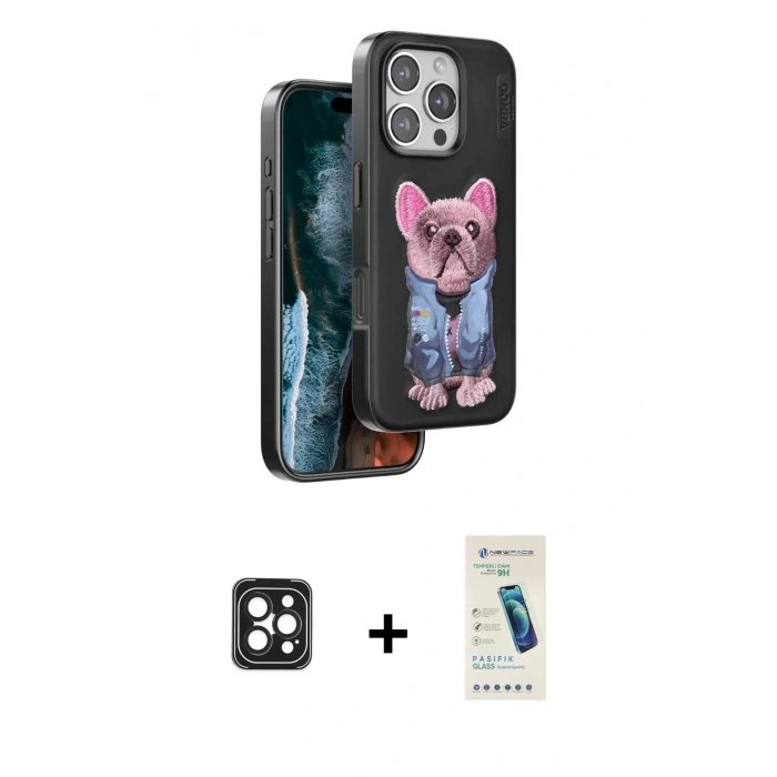 MARSİLYAN™- iPhone 16 Pro Max Kılıf İz Minimal Koleksiyonu - Şeffaf Pasifik Cam Ekran Koruyucu + PVD Metal Kamera Lens - SH