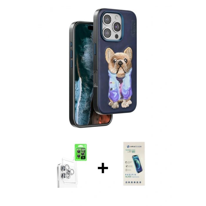 MARSİLYAN™- iPhone 16 Pro Max Kılıf İz Minimal Koleksiyonu - Şeffaf Pasifik Cam Ekran Koruyucu + Raze Metal Kamera Lens - BZ