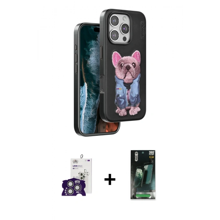 MARSİLYAN™- iPhone 16 Pro Max Kılıf İz Minimal Koleksiyonu - Siyah 360 Mat Full Body Arka Koruyucu + Bilvis Titan Kamera Lens - GS