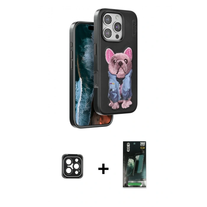 MARSİLYAN™- iPhone 16 Pro Max Kılıf İz Minimal Koleksiyonu - Siyah 360 Mat Full Body Arka Koruyucu + PVD Metal Kamera Lens - SH
