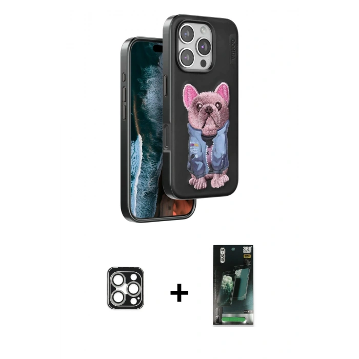 MARSİLYAN™- iPhone 16 Pro Max Kılıf İz Minimal Koleksiyonu - Siyah 360 Mat Full Body Arka Koruyucu + PVD Metal Kamera Lens - GS