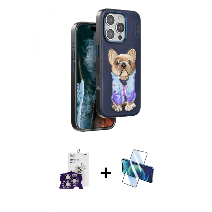 MARSİLYAN™- iPhone 16 Pro Max Kılıf İz Minimal Koleksiyonu - Siyah 3D Antistatik Cam Ekran Koruyucu + Bilvis Titan Kamera Lens - GS
