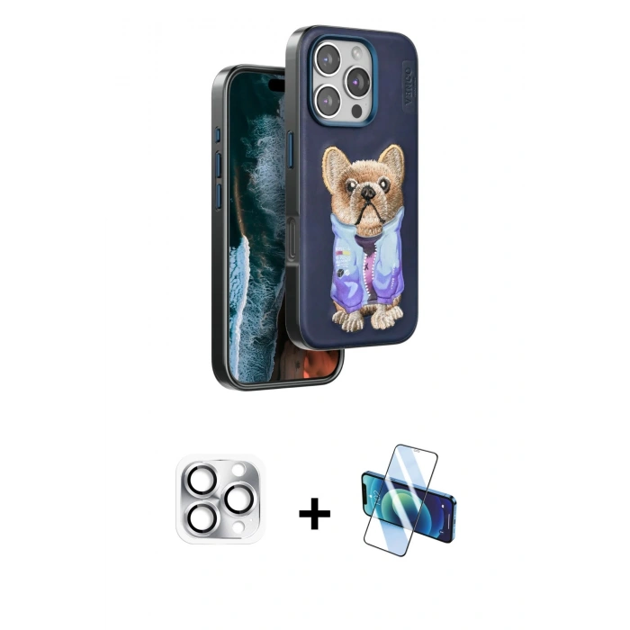 MARSİLYAN™- iPhone 16 Pro Max Kılıf İz Minimal Koleksiyonu - Siyah 3D Antistatik Cam Ekran Koruyucu + Pers Alüminyum Kamera Lens - GS