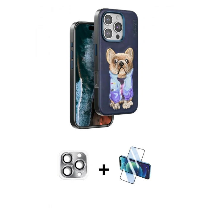 MARSİLYAN™- iPhone 16 Pro Max Kılıf İz Minimal Koleksiyonu - Siyah 3D Antistatik Cam Ekran Koruyucu + Pers Alüminyum Kamera Lens - GI