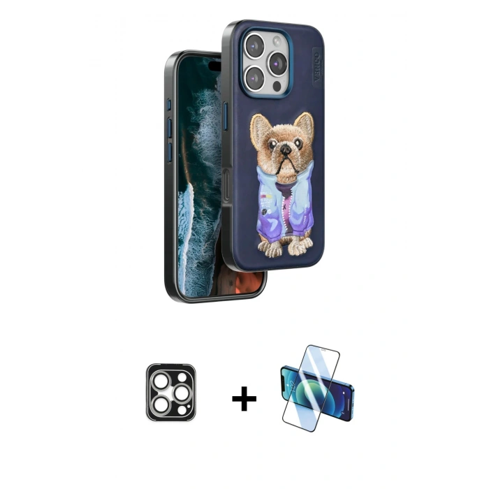 MARSİLYAN™- iPhone 16 Pro Max Kılıf İz Minimal Koleksiyonu - Siyah 3D Antistatik Cam Ekran Koruyucu + PVD Metal Kamera Lens - GS