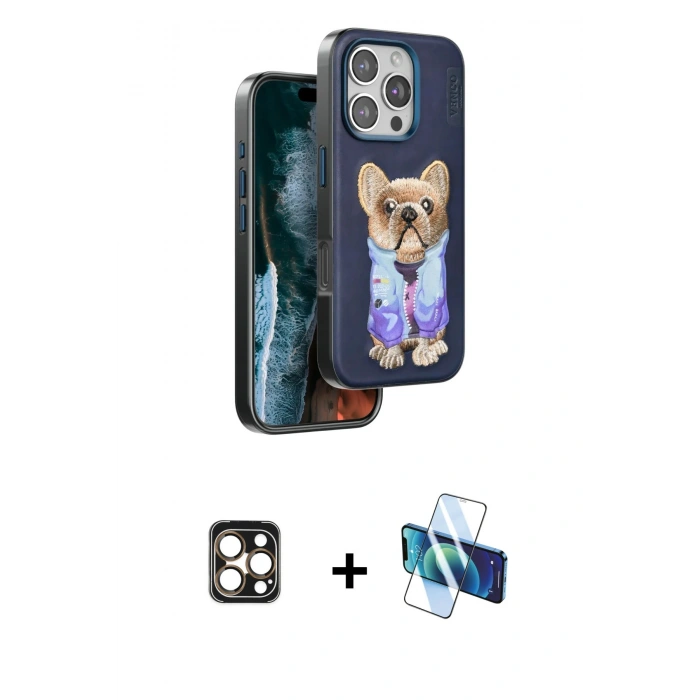 MARSİLYAN™- iPhone 16 Pro Max Kılıf İz Minimal Koleksiyonu - Siyah 3D Antistatik Cam Ekran Koruyucu + PVD Metal Kamera Lens - GD