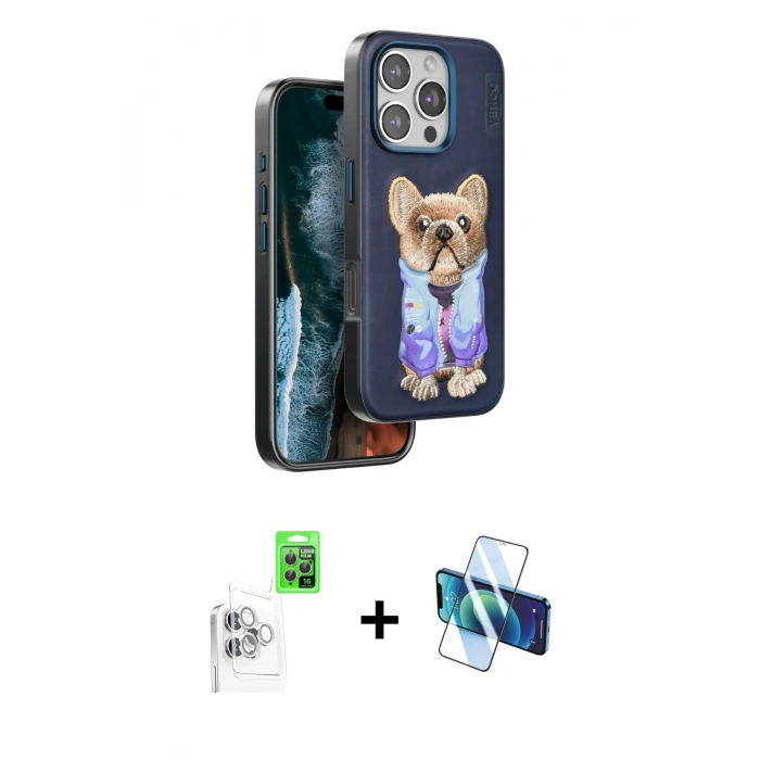 MARSİLYAN™- iPhone 16 Pro Max Kılıf İz Minimal Koleksiyonu - Siyah 3D Antistatik Cam Ekran Koruyucu + Raze Metal Kamera Lens - BZ