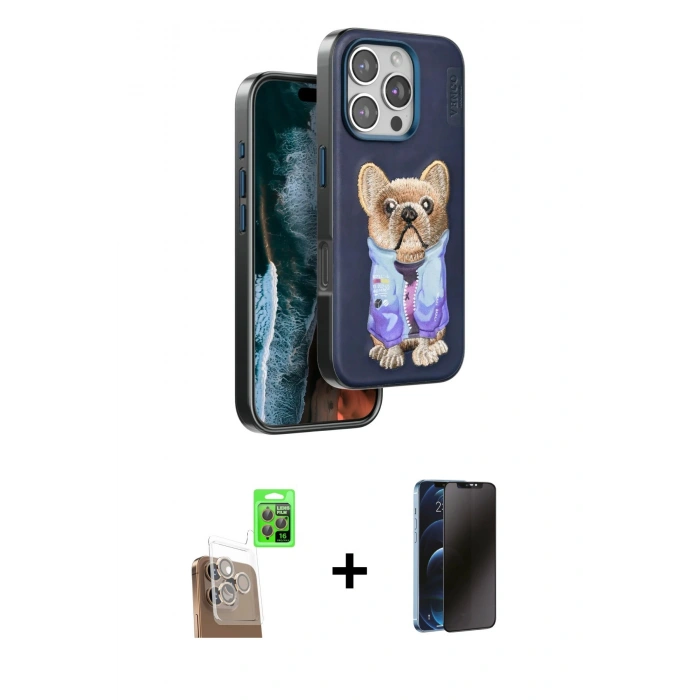 MARSİLYAN™- iPhone 16 Pro Max Kılıf İz Minimal Koleksiyonu - Siyah 3D Antistatik Hayalet Cam Ekran Koruyucu + Raze Metal Kamera Lens - CLTM