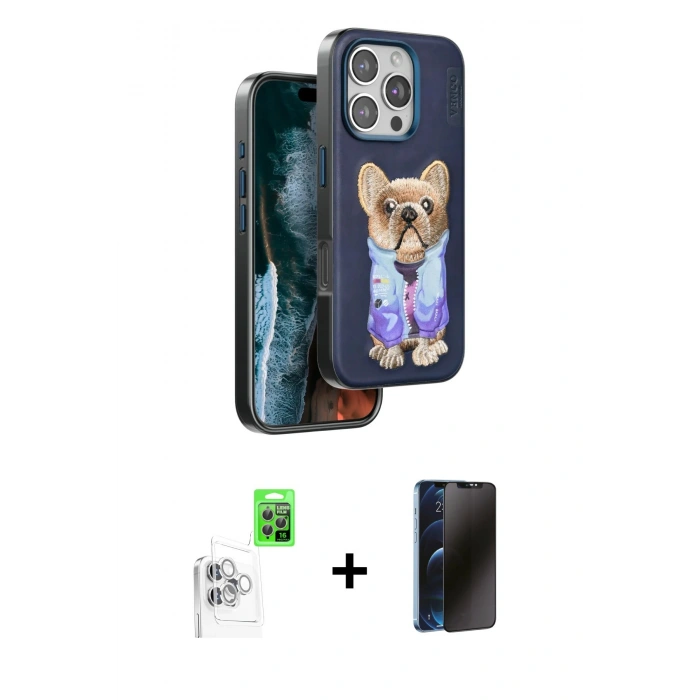 MARSİLYAN™- iPhone 16 Pro Max Kılıf İz Minimal Koleksiyonu - Siyah 3D Antistatik Hayalet Cam Ekran Koruyucu + Raze Metal Kamera Lens - BZ