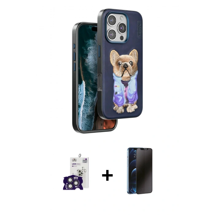 MARSİLYAN™- iPhone 16 Pro Max Kılıf İz Minimal Koleksiyonu - Siyah 3D Antistatik Hayalet Cam Ekran Koruyucu + Bilvis Titan Kamera Lens - TMGI