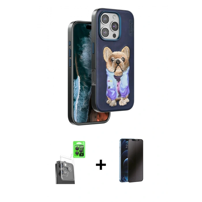 MARSİLYAN™- iPhone 16 Pro Max Kılıf İz Minimal Koleksiyonu - Siyah 3D Antistatik Hayalet Cam Ekran Koruyucu + Raze Metal Kamera Lens - SH