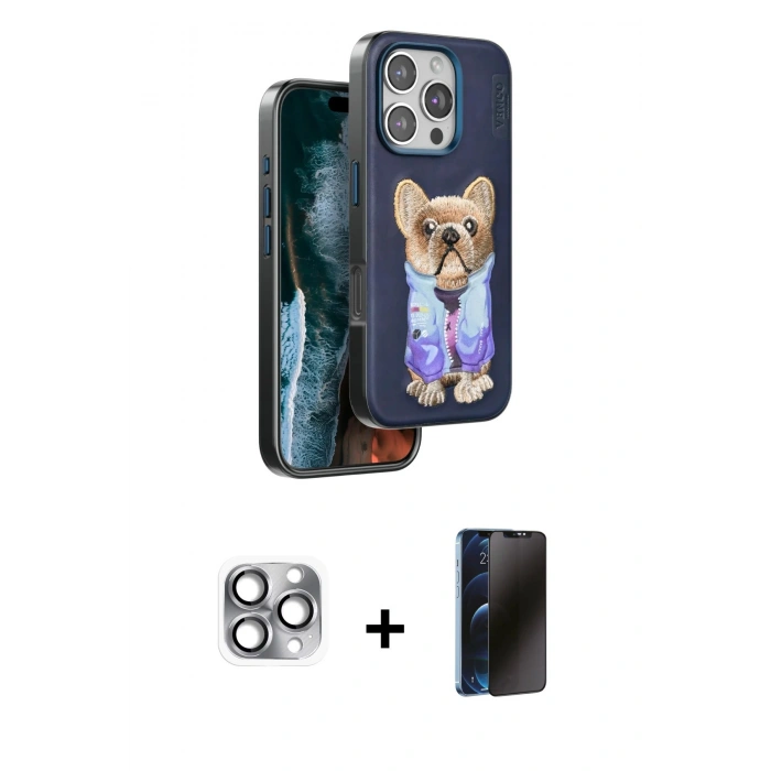 MARSİLYAN™- iPhone 16 Pro Max Kılıf İz Minimal Koleksiyonu - Siyah 3D Antistatik Hayalet Cam Ekran Koruyucu + Pers Alüminyum Kamera Lens - GI