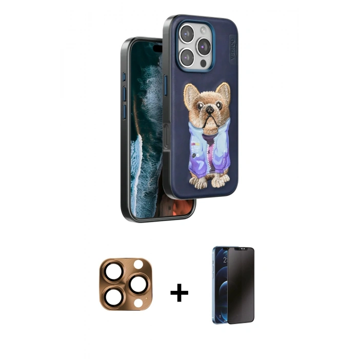 MARSİLYAN™- iPhone 16 Pro Max Kılıf İz Minimal Koleksiyonu - Siyah 3D Antistatik Hayalet Cam Ekran Koruyucu + Pers Alüminyum Kamera Lens - CLTM