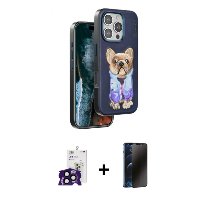 MARSİLYAN™- iPhone 16 Pro Max Kılıf İz Minimal Koleksiyonu - Siyah 3D Antistatik Hayalet Cam Ekran Koruyucu + Bilvis Titan Kamera Lens - SH