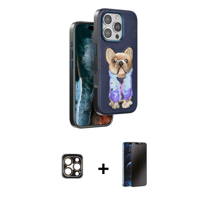 MARSİLYAN™- iPhone 16 Pro Max Kılıf İz Minimal Koleksiyonu - Siyah 3D Antistatik Hayalet Cam Ekran Koruyucu + PVD Metal Kamera Lens - GD