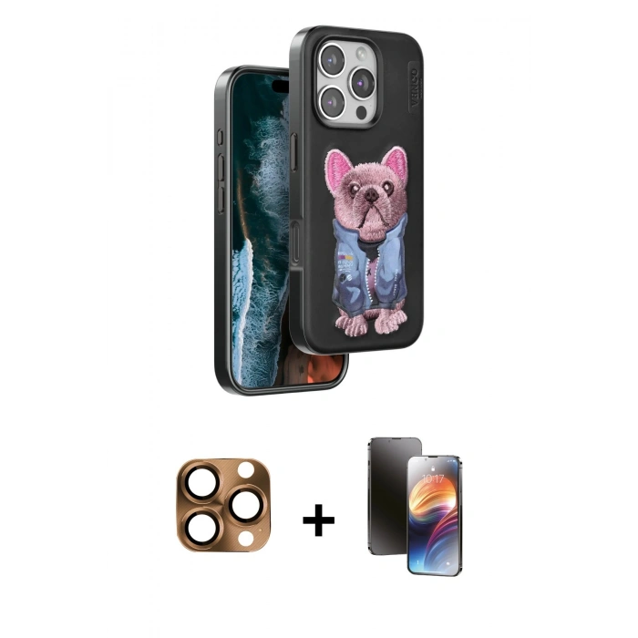 MARSİLYAN™- iPhone 16 Pro Max Kılıf İz Minimal Koleksiyonu - Siyah 3D Antistatik Mat Seramik Nano Ekran Koruyucu + Pers Alüminyum Kamera Lens - CLTM