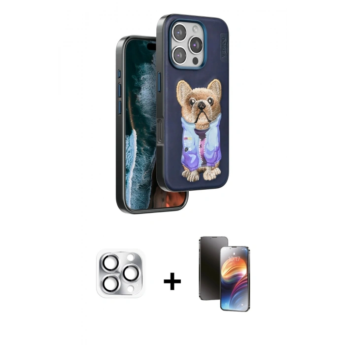 MARSİLYAN™- iPhone 16 Pro Max Kılıf İz Minimal Koleksiyonu - Siyah 3D Antistatik Mat Seramik Nano Ekran Koruyucu + Gümüş Pers Alüminyum Kamera Lens