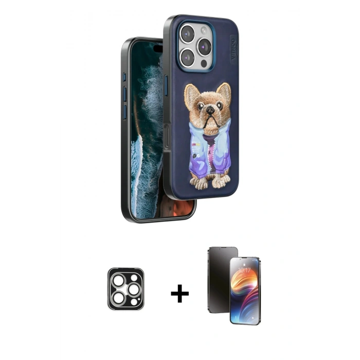 MARSİLYAN™- iPhone 16 Pro Max Kılıf İz Minimal Koleksiyonu - Siyah 3D Antistatik Mat Seramik Nano Ekran Koruyucu + PVD Metal Kamera Lens - GS
