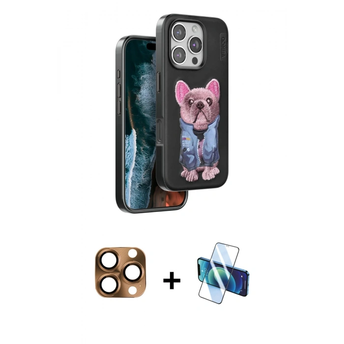 MARSİLYAN™- iPhone 16 Pro Max Kılıf İz Minimal Koleksiyonu - Siyah 3D Antistatik Seramik Nano Ekran Koruyucu + Çöl Titanyum Pers Alüminyum Kamera Lens