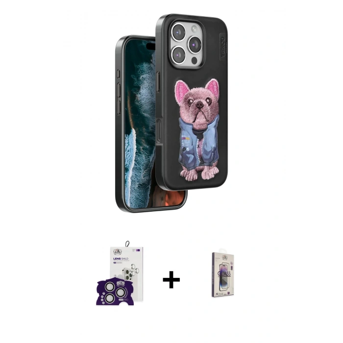 MARSİLYAN™- iPhone 16 Pro Max Kılıf İz Minimal Koleksiyonu - Siyah Bilvis 3D Cam Ekran Koruyucu + Bilvis Titan Kamera Lens - GS